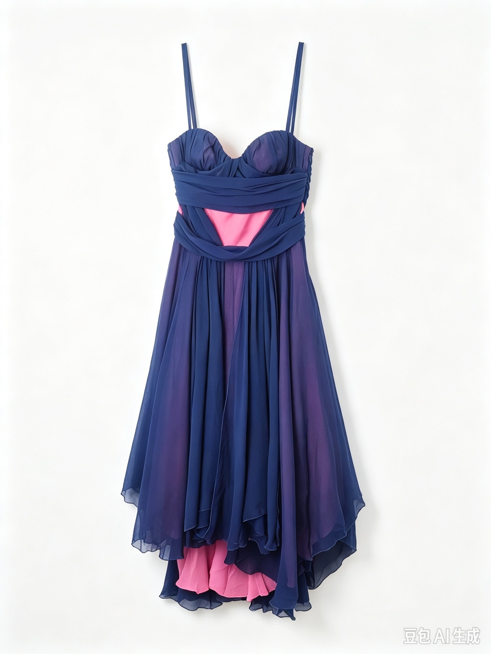 Versace VJC Navy and Pink Spaghetti-Strap Chiffon Dress